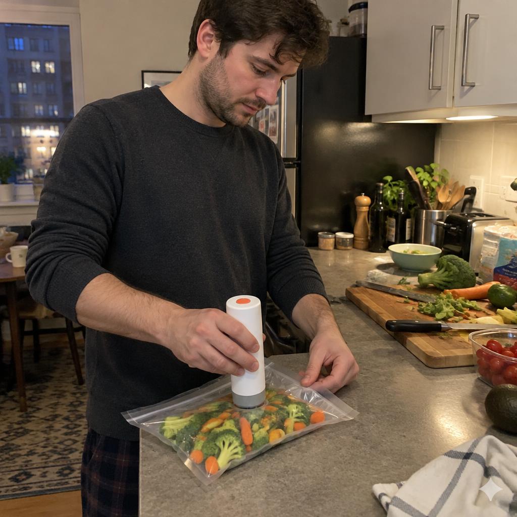 AI-generated kitchen scene: Compact sealer in a home kitchen