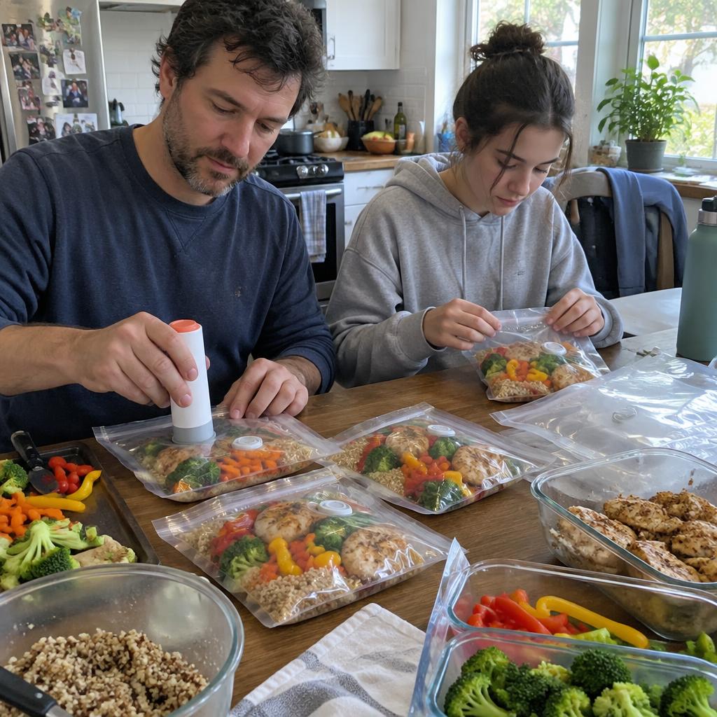 AI-generated kitchen scene: Family meal prep