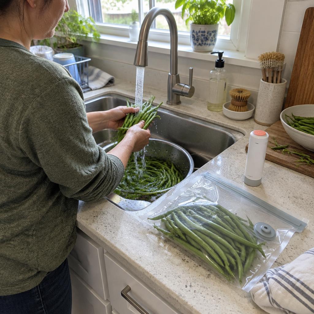 AI-generated kitchen scene: Garden-to-fridge routine
